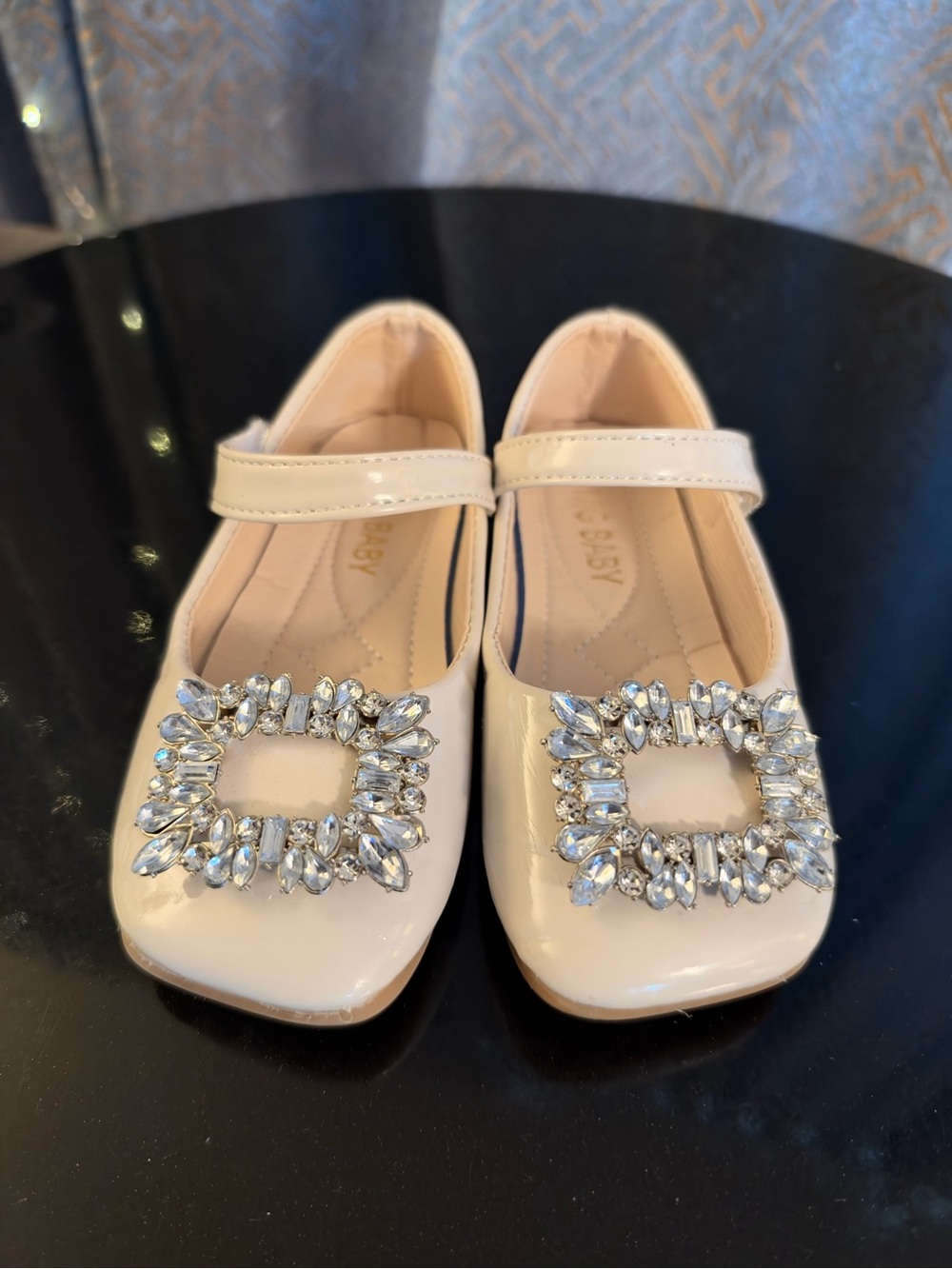 Girls Patent Mary Jane Dress Shoes with Crystal Buckle - Blush